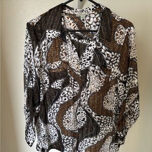 Elegant Women's Animal Print Button Down Shirt sheer XL by Dress Barn